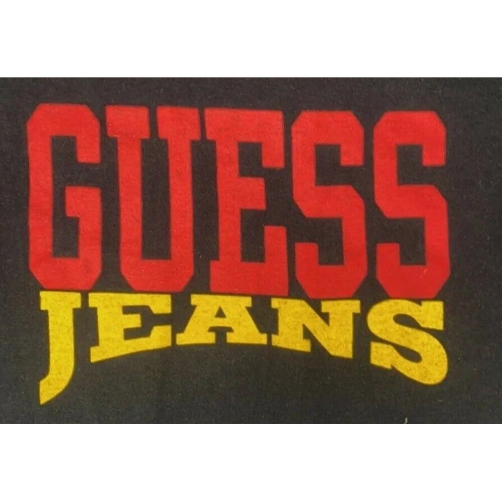 Vintage 90s Guess Jeans T-Shirt Black Red Yellow Logo Made in USA "One Size" - Picture 3 of 10